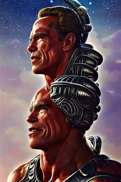 Prompt: arnold schwarzenegger as an alien gladiator, sci - fi, fantasy, intricate, artstation, full body, concept art, smooth, sharp focus by huang guangjian and gil elvgren and sachin teng, 8 k