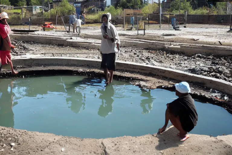 Image similar to people bathing in industrial wastewater