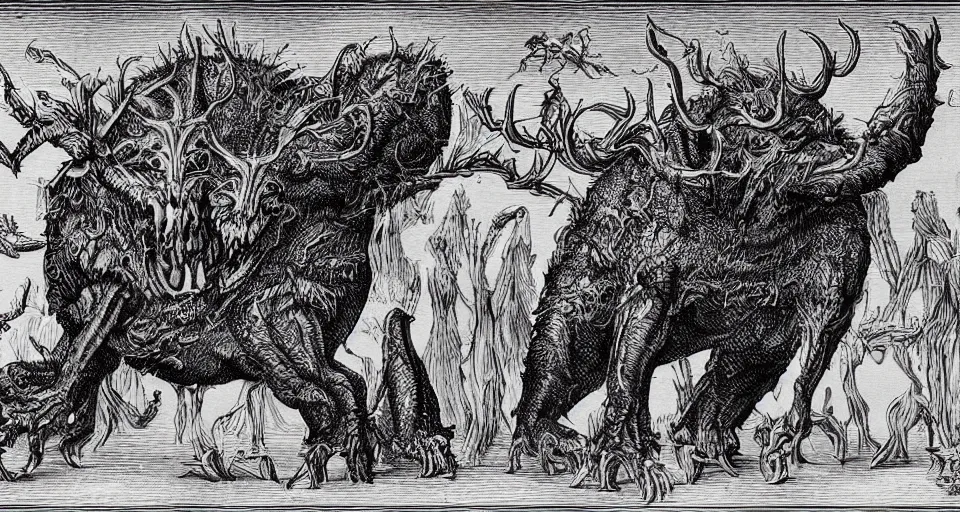 Image similar to bizarre bestiary of repressed unconscious emotional monsters and creatures