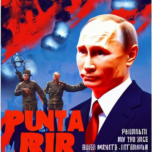 Image similar to putin is a monster, movie poster in the style of drew struzan