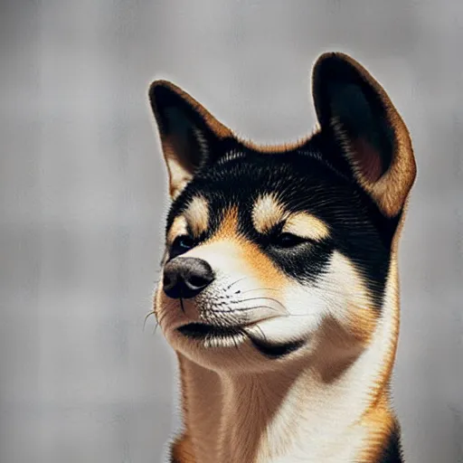 Image similar to shiba inu smoking a cigar, white background, photo - realistic, coherent, symmetrical