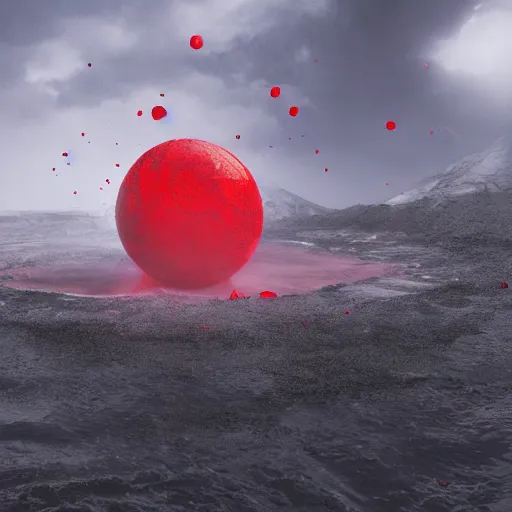 Prompt: a large glob of black goo floating in the middle of the screen, with a red outline, matte painting, concept art, 4 k