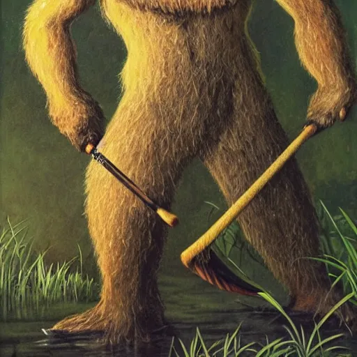 Image similar to hairy beast with club, swamp, richard kane - ferguson