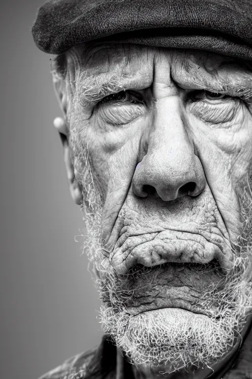 Image similar to a scowling old man, fine - art photography, portrait, award - winning photo, 4 k, 8 k, studio lighting, nikon d 6, 3 5 mm