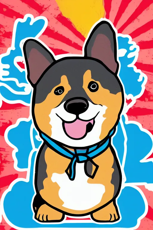 Image similar to Portrait of a corgi as a sumo wrestler, sticker, colorful, illustration, highly detailed, simple, smooth and clean vector curves, no jagged lines, vector art, smooth