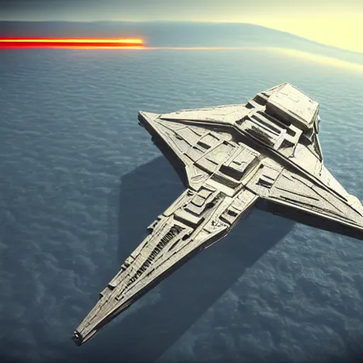Image similar to an imperial star destroyer from star wars, cinematic, Unreal Engine
