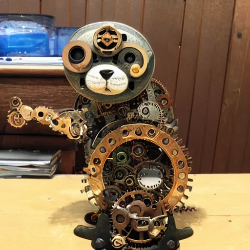 Prompt: river otter made of mechanical steampunk parts