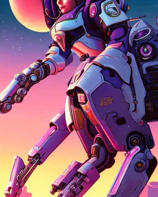 Prompt: d. va from overwatch, character portrait, portrait, close up, concept art, intricate details, highly detailed, vintage sci - fi poster, in the style of chris foss and rodger dean and moebius