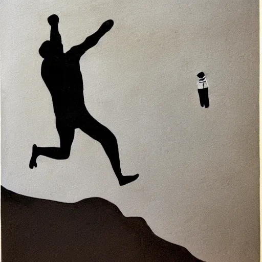 Prompt: artistic rendition of a man jumping in the while holding a bottle, very expressive