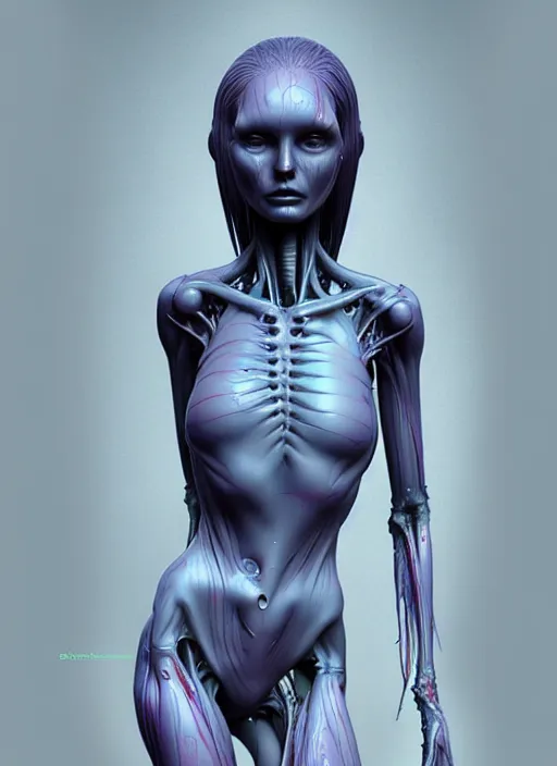 Image similar to a wet alien girl, perfect anatomical body, voluminous, high quality render, photorealistic digital painting, 3 d sculpture