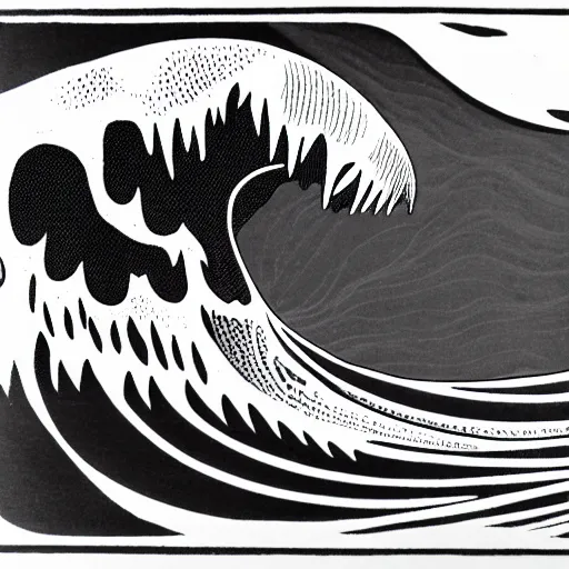 Prompt: line drawing of a crashing ocean wave, thin long fine lines, ultra detailed, woodblock print, 8k