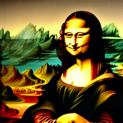 Image similar to a Mona Lisa painted by a 3 year old child with cryons,