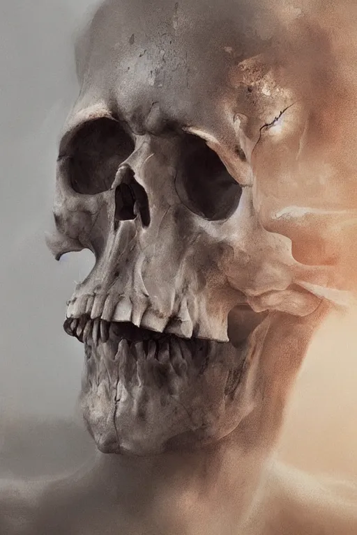 Image similar to skull, close - up portrait, powerful, intricate, elegant, volumetric lighting, scenery, digital painting, highly detailed, artstation, sharp focus, illustration, concept art, ruan jia, steve mccurry