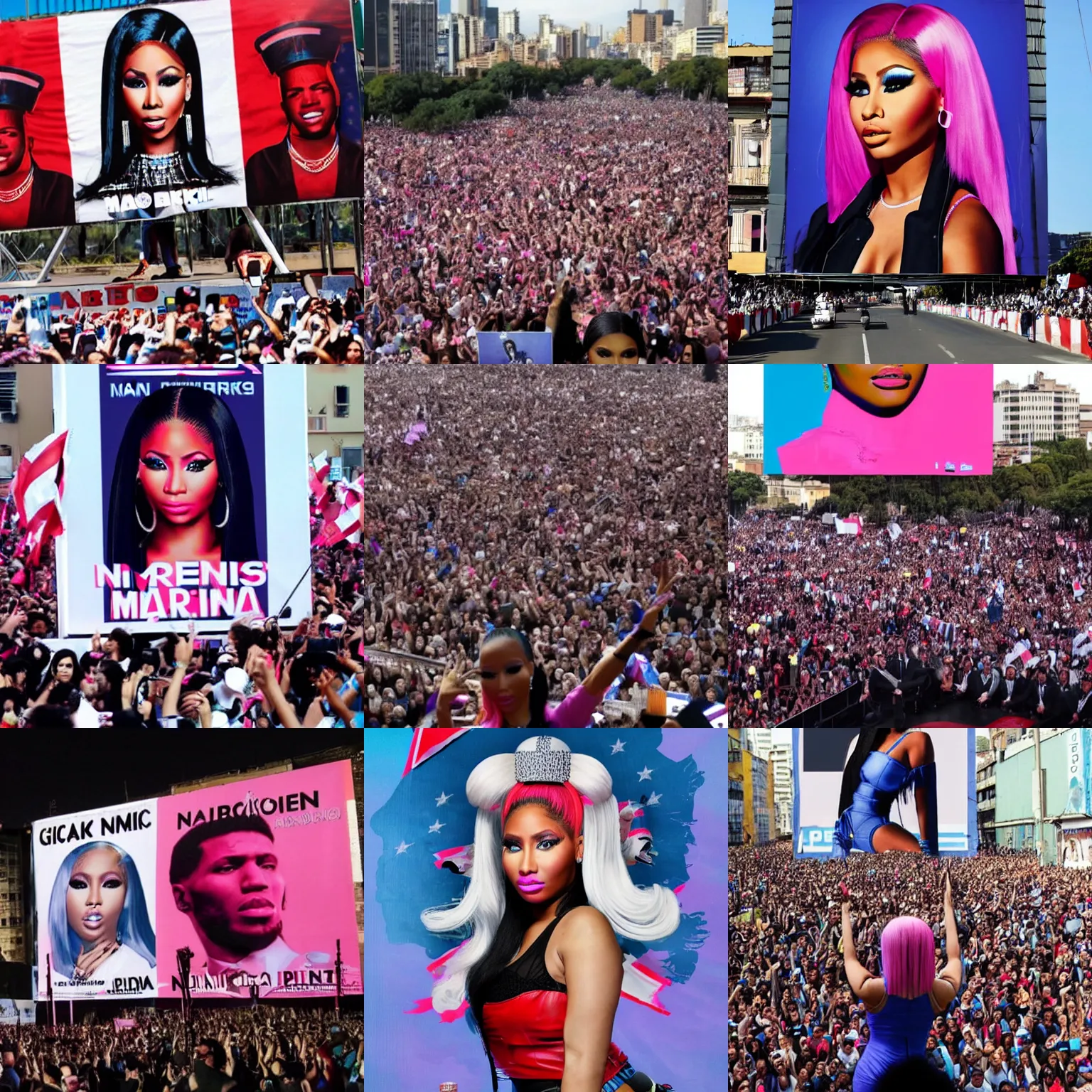 Prompt: Nicki Minaj giant poster presidential rally in Argentina in a Peronist style