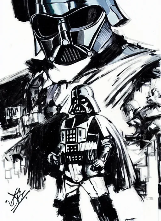 Image similar to pinochet as darth vader draw by john berkey and yoji shinkawa