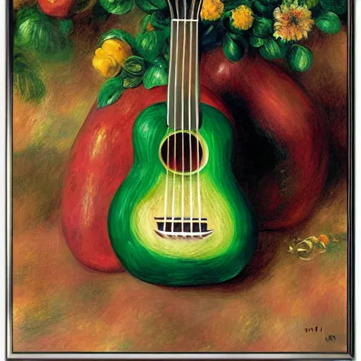 Image similar to avocado ukulele painted by renoir