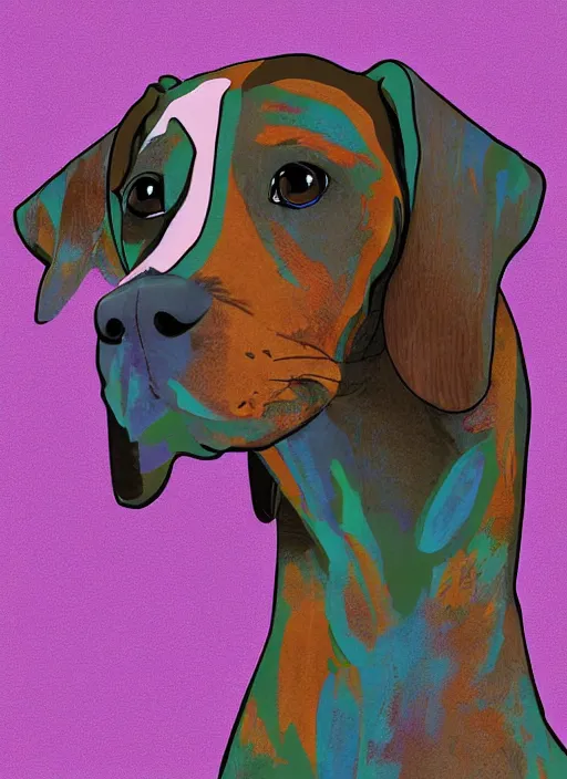 Image similar to short hair brown dashhound, colourful digital art