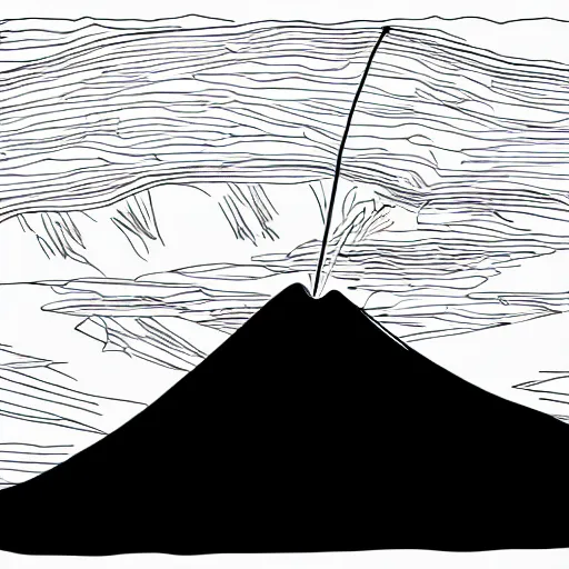 Prompt: a volcano, line art