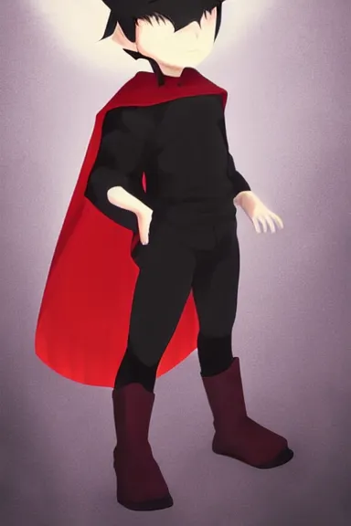 Image similar to little boy with cat ears in an black outfit with red cape. digital artwork made by lois van baarle and kentaro miura, sharpness focus, inspired by hirohiko araki, anatomically correct, heroic composition, hero pose, smooth, symmetrical