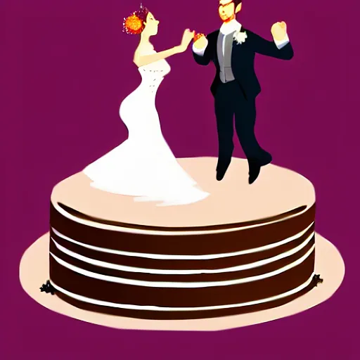 Image similar to exaggerated image of a bride and groom dancing on top of a cake, a rotoscoped image, rotoscoping, digital art, artstation, award winning image