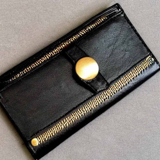 Image similar to black leather wallet with a gold zipper for a woman