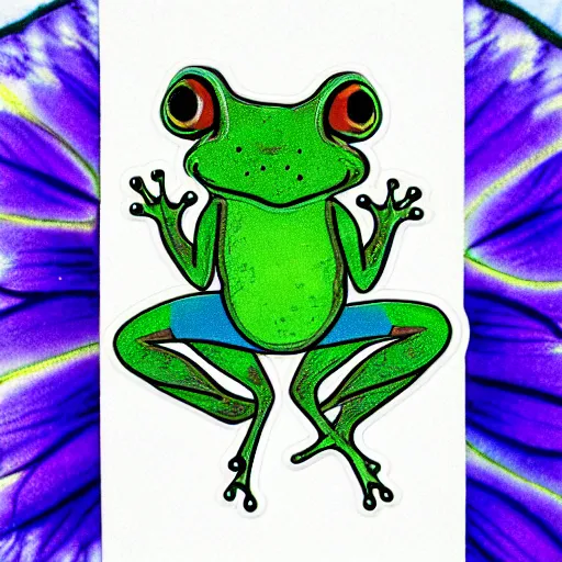 Image similar to !!! sticker!!! cute close - up of a frog in the water lilies, highly detailed, digital art, white outline,