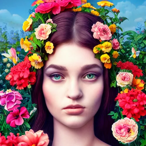 Image similar to Lofi portrait in a flower garden, Pixar style by Tristan Eaton and Stanley Artgerm and Tom Bagshaw and Tim Burton