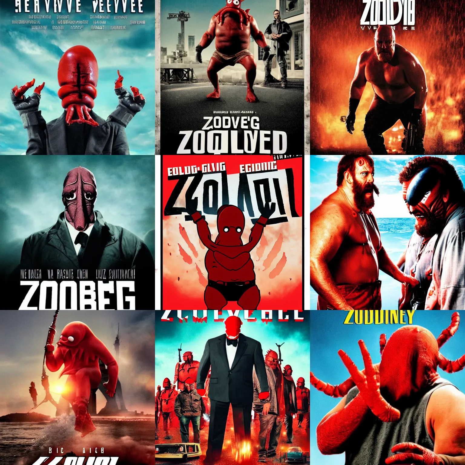 Prompt: Movie poster for a big-budget action movie titled 'Zoidberg's Revenge'