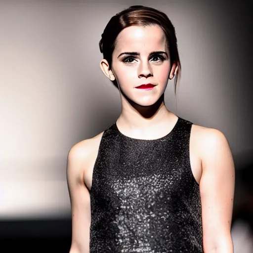 Prompt: emma watson on catwalk as runway model f/1.4