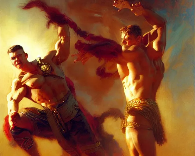 Prompt: regal magician man, casting light magic, summoning a muscular god. highly detailed painting by gaston bussiere, craig mullins, j. c. leyendecker 8 k