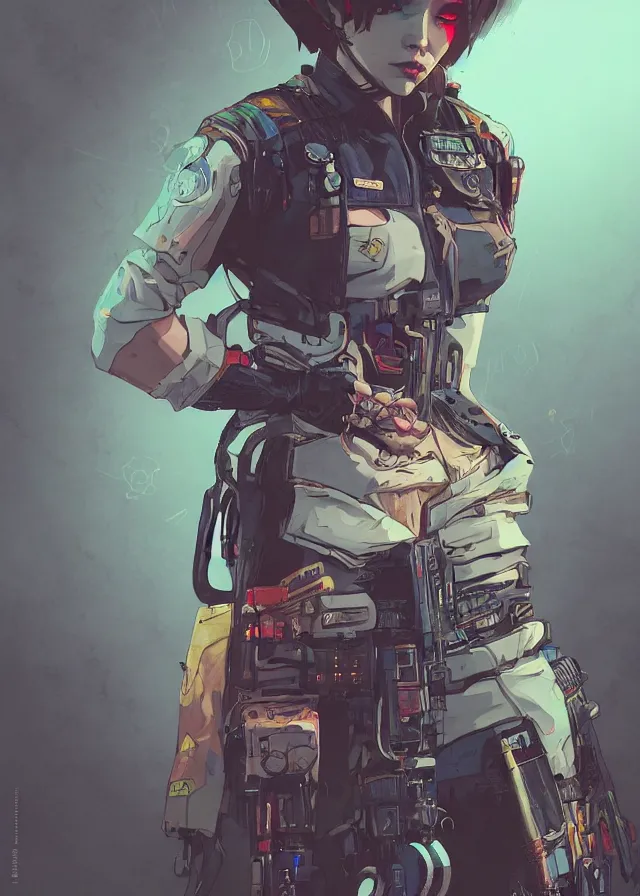 Image similar to very detailed, prophet graphic novel, ilya kuvshinov, rutkowski, simon roy, james jean, portrait illustration of a cyberpunk military woman, colorful, cinematic composition, ray tracing, hyperrealism, photorealistic