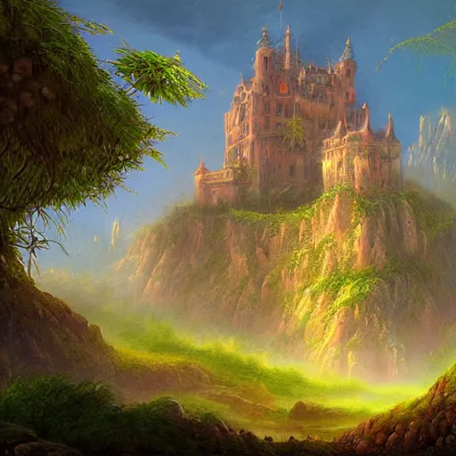 Image similar to a castle with alot of vegetation casper david friedrich raphael lacoste vladimir kush leis royo volumetric light effect broad light oil painting painting fantasy art style sci - fi art style realism artwork unreal engine