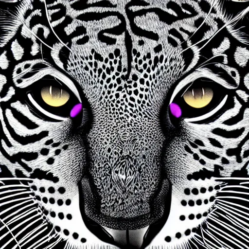 Image similar to ocelot face, by dan hillier, dmt colors