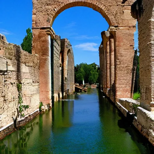 Prompt: a roman aqueduct that looks like a sea serpent