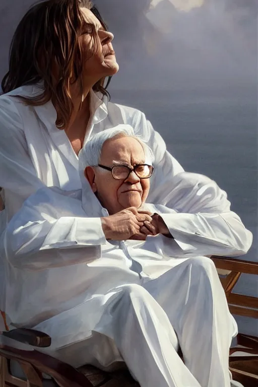 Prompt: warren buffet godly white clothes meditating in the sun, blank lighting ultra realistic photorealistic highly detailed high quality, a stunningly, digital painting, artstation, concept art, smooth, sharp focus, illustration, art by artgerm and greg rutkowski and alphonse mucha 8 k