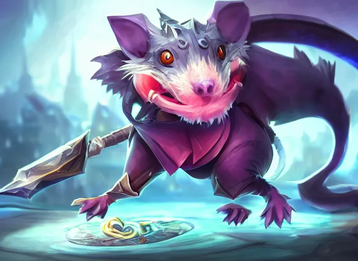 Prompt: league of legends champion splashart of a rat creature