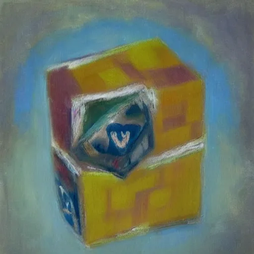 Image similar to beautiful impressionist painting of companion cube