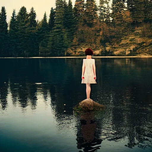 Image similar to portrait of a woman standing in a lake, short black curly hair, by marat safin