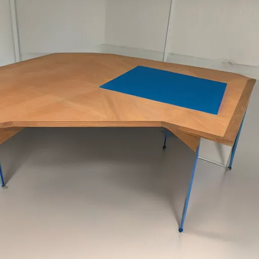 Image similar to a blue hexagonal desk