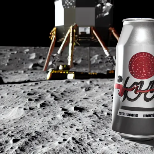 Image similar to photo of an idle electric guitar and an idle beer can next to one another on the moon surface. realistic