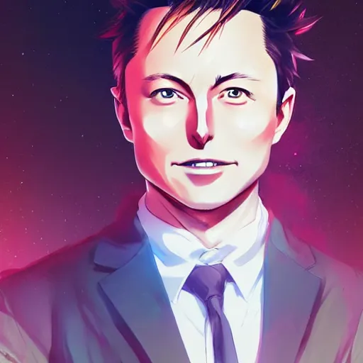 Image similar to anime portrait of elon musk as an anime boy by Stanley Artgerm Lau, WLOP, Rossdraws, James Jean, Andrei Riabovitchev, Marc Simonetti, and Sakimichan, trending on artstation