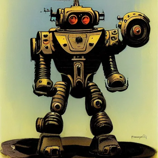 Image similar to portrait of a robot by frank frazetta in the style of frank frazetta