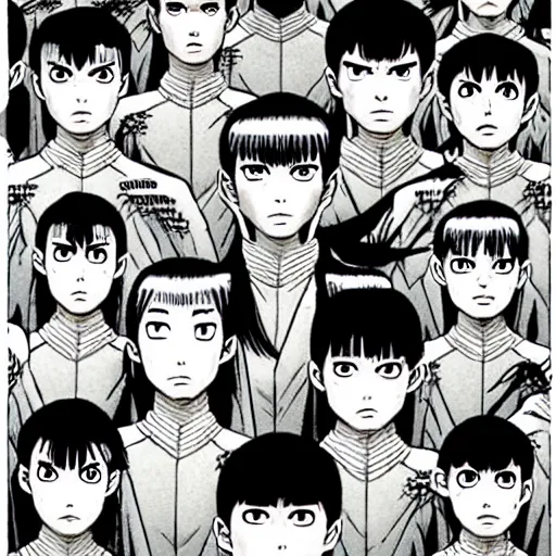 Prompt: an army of clones manga by junji ito