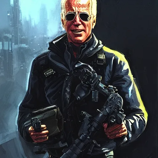 Image similar to joe biden as the terminator, dramatic lighting, cinematic, establishing shot, extremly high detail, photorealistic, cinematic lighting, artstation, style by James Gurney