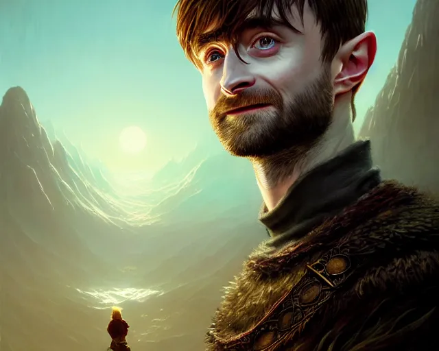 Prompt: highly detailed portrait of daniel radcliffe as a fantasy bald elf, in skyrim, stephen bliss, unreal engine, fantasy art by greg rutkowski, loish, rhads, ferdinand knab, makoto shinkai and lois van baarle, ilya kuvshinov, rossdraws, tom bagshaw, global illumination, radiant light, detailed and intricate environment