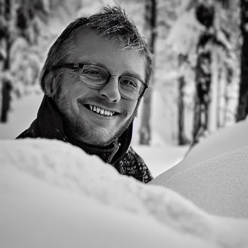 Prompt: Christoph Daum smiling at a pile of white powder, 50mm f 1.8, award winning photograph