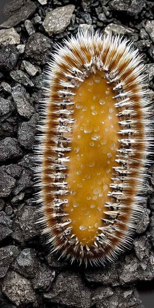 Image similar to professional photo shot of a scutigera made of silica crystal fused with rocks in the background, microscopic picture, droplets of water, grimy, gritty, trending on artstation, award winning, close shot, by aleks labuda and barry webb