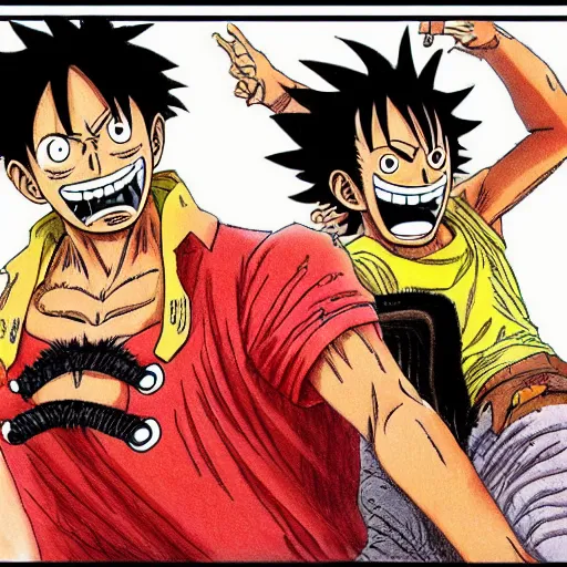 Image similar to [ luffy mustache ] ( by george morikawa )