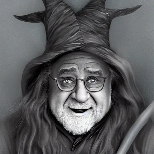 Image similar to portrait danny devito as gandalf, deviantart, ultra realistic illustration, final fantasy, high quality