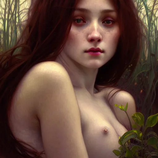 Prompt: portrait of an innocent girl manifesting eternity in a blink, face, fantasy, intricate, elegant, dramatic lighting, highly detailed, lifelike, photorealistic, digital painting, artstation, concept art, smooth, sharp focus, illustration, art by John Collier and Krenz Cushart and Artem Demura and Alphonse Mucha and and Albert Aublet